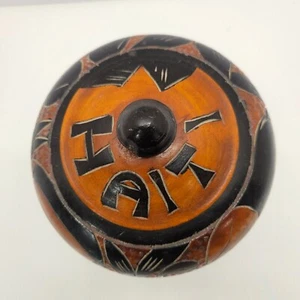 Haitianischer handgeschnitzter runder Gonga Topf aus Holz Made in Haiti Vintage Original - Bild 1 von 12