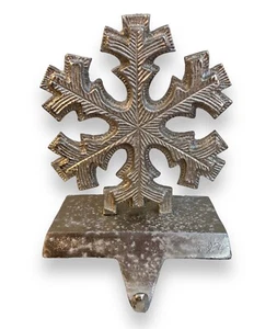 Pottery Barn SNOWFLAKE 6” Rustic Solid Metal Christmas Stocking Hanger SILVER - Picture 1 of 4