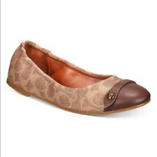 Coach Women's Brandi C Button Ballet Flats Shoes Sz 6 Saddle/tan Leather