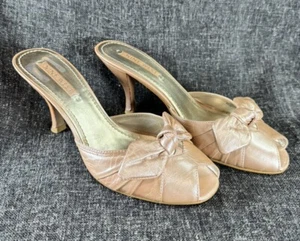 Nine West Mid Heel Open Toe Bow Slider Peach Kitten Heels - Picture 1 of 11