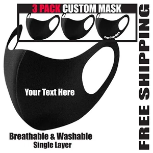 Custom Face Mask Face Cover Reusable Personalized Mask Add Your Text 3Pack Black - Picture 1 of 7
