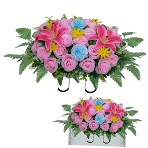 Artificial Cemetery Flowers,Headstones for Graves,Lily Rose Saddle Pink Lily - Picture 1 of 8