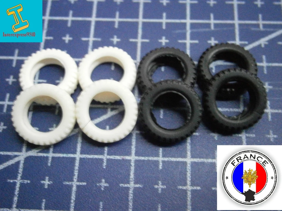 mebetoys lot de 8 pneus 11/7 bande lisse 4 blancs et 4 noirs . - Photo 1/1