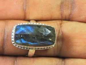 Natural Labradorite 925 Sterling Silver Octagon Handmade Vintage Ring US-7 v050 - Bild 1 von 10
