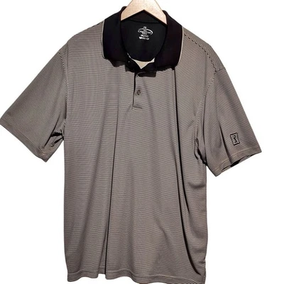 Champions Tour Mens XXL Golf Polo Shirt Top Striped Tan Black Short Sleeve - Image 1 of 4