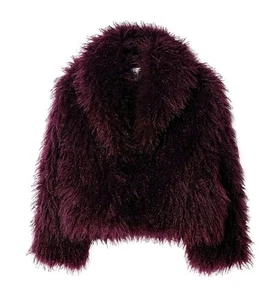 NA-KD Curly Faux Fur Jacket Purple Collared Mob Wife Women's Size 38 - Picture 1 of 20