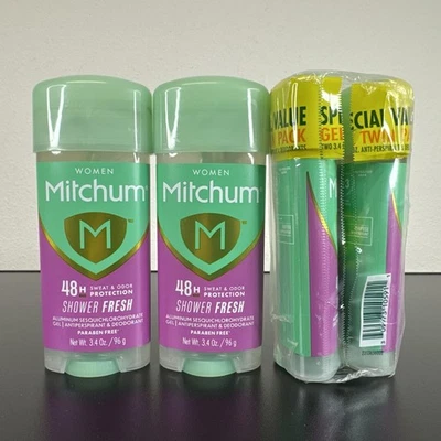 (4) Mitchum Mujeres Gel Antitranspirante Desodorante 2x Paquete Doble Ducha Fresco 3.4oz Foto 1 de 4