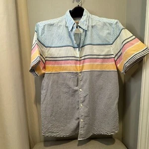 Men's Original Penguin Color Blocked Striped Cotton Short-Sleeve Shirt, Size L - Picture 1 of 6