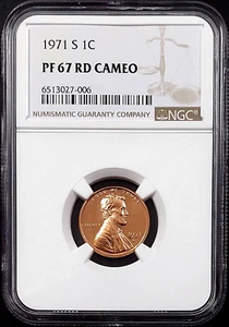 1971 S Proof Lincoln Cent certified PF 67 RD Cameo by NGC! - Picture 1 of 4