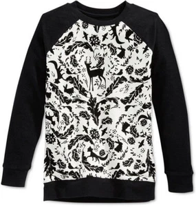Epic Threads Girls Flocked Raglan Sleeve Knit Sweatshirt, White/Black , Size M - Picture 1 of 1