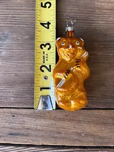Vintage 50s Blown Mercury Glass Teddy Bear Playing Guitar Ornament West Germany - Picture 1 of 3