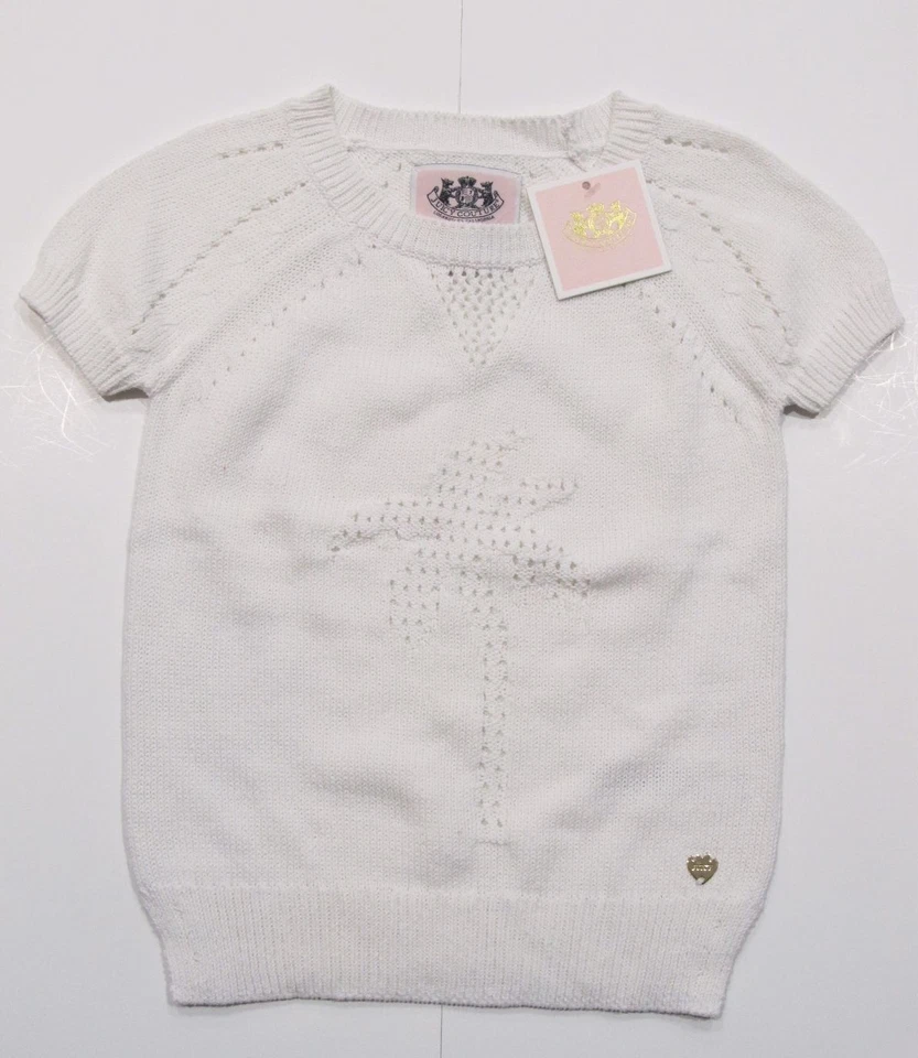 Nuevo con etiqueta Niñas Juicy Couture Blanco Palmera Manga Corta Cuello Redondo Suéter 4 Foto 1 de 4