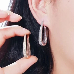 Trending New 2CT Round Cut Real Moissanite Hoop Earrings 14K White Gold Plated - Picture 1 of 5