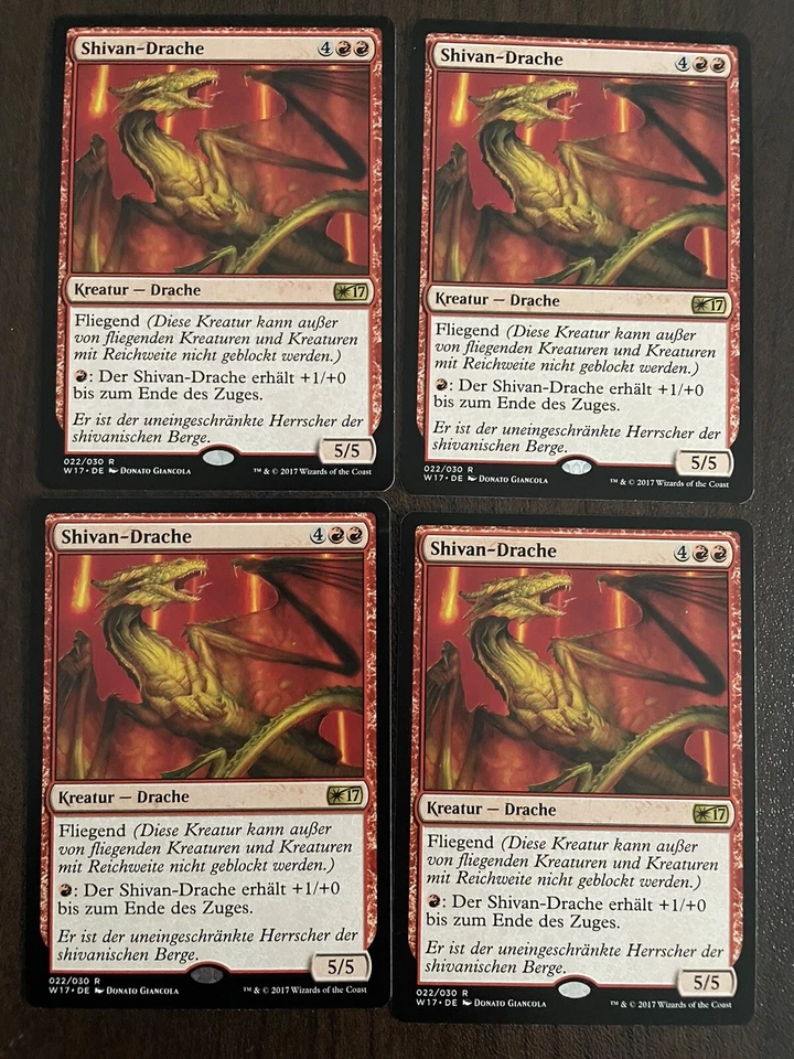 4 x Shivan-Drache, Magic Karte MtG, Shivan Dragon Drachen Starter Welcome M20 - Bild 1 von 1