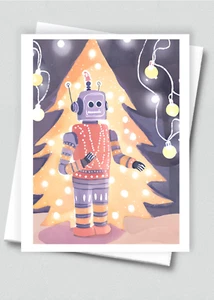 Set of 50 retro robot Christmas Cards + white envelopes - Picture 1 of 1