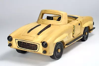 Wooden 1950s Mercedes 190 SL Convertible Carved Wood Toy Car - Great Gift! - Image 1 of 4