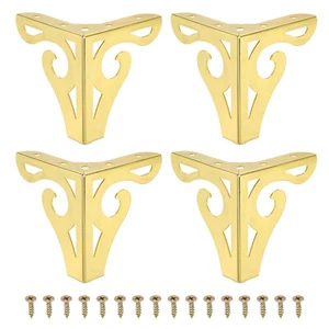 4Pcs 3.7 Inch Hollow Out Furniture Legs,Metal Triangle Replacement Feet, Gold - Picture 1 of 5