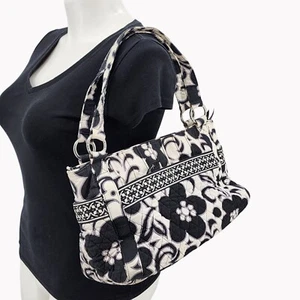 Bolso de Hombro Vera Bradley Noche y Día Acolchado Negro Blanco Floral Bolsillos - Imagen 1 de 9