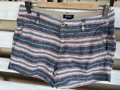 British Khaki Women's 100% Linen Blue Red Striped Shorts Size 4. - Image 1 of 4