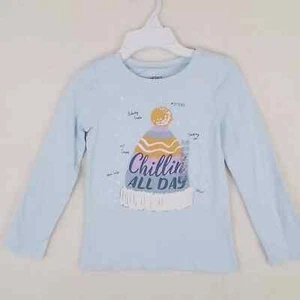 Carter's Kid Long Sleeve Cotton T-Shirt Girl's Size 5 in Blue w/ Winter Graphic - Picture 1 of 11