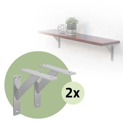 4x Mensole in alluminio argento 180mm supporti per ripiani muro scaffale pesanti - Immagine 1 di 4