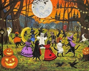 8x10 print of painting RYTA HALLOWEEN BLACK CAT VINTAGE STYLE FOLK ART Party 🎃 - Picture 1 of 1