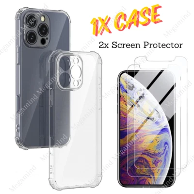 Funda transparente con protector de pantalla para iPhone 15 12 11 Pro Max XR Xs X 8 7 6 Foto 1 de 4
