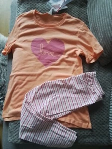 KANZ  Schlafanzug Mädchen Pyjama 7/8 Lang Shirt & Leggings Gr.128 EU - Bild 1 von 1