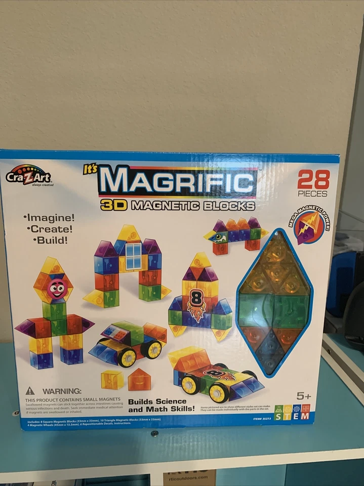 Juego de 28 piezas de azulejos magnéticos 3D Cra-Z-Art juguete educativo STEM de aprendizaje Foto 1 de 2