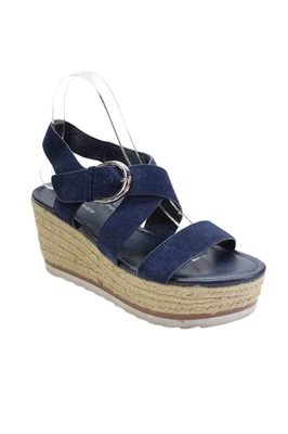 Marc Fisher Womens Wedge Heel Platform Ankle Strap Sandals Navy Suede Size 7.5M - Image 1 of 4