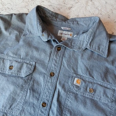 Carhartt Men's Large Tall Shirt Midweight Chambray Short Sleeve Denim Blue  - Image 1 of 4