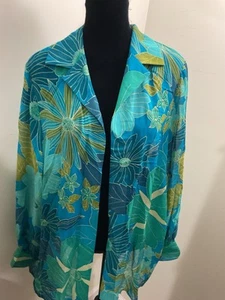 Maggie London Woman Green Floral Open Silk Jacket Size 20 - Picture 1 of 10
