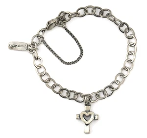 James Avery 925 Sterling Silver Centered in Love Heart Cross Charm Bracelet 7" - Picture 1 of 10