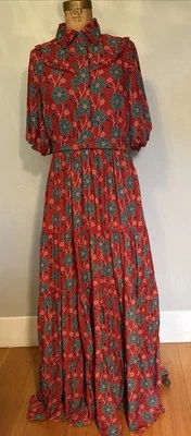 Wayward Fancies Prairie Tiered Red Floral Maxi Dress M/8 - Image 1 of 4