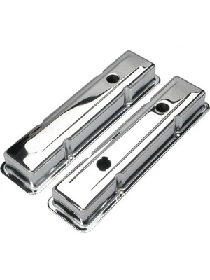Trans-Dapt Valve Cover Stock Height Baffled Breather Holes Steel Chrome (9518) - Image 1 of 4