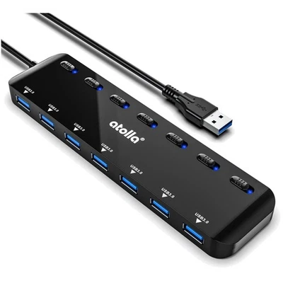 USB Hub 7 Ports USB 3.0 Verteiler mitLED Schaltern für Laptop PC - Bild 1 von 4