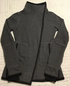 Ivivva by Lululemon Girls Warm Snap Front Jacket Sz 10 Gray Black Crossover Wrap - Picture 1 of 10