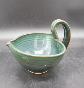 Handmade Studio Art Pottery Green Stoneware Ladel Pitcher Handle 3" Signed - Picture 1 of 9