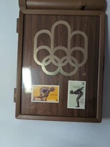 Montreal 1976 Olympic Stamp Souvenir Case Boxed Original Collectable RARE Brown - Picture 1 of 3