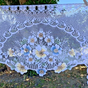 GARDINE weiß FLORAL 1 Stück Rutentasche gewellte Kanten gelb pfirsich blau grün - Bild 1 von 7