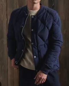 Superdry Dry Duck Down Quilted Bomber Jacket Navy Small - Picture 1 of 14