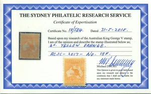 1913 Australia SG6 ACSC-2017-No 15F.MLH Roo1st Wmk 4d Yellow-Orange scarce shade - Foto 1 di 4