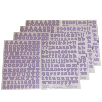 VTG Making Memories Stickers Letters Numbers Symbols 8 Sheets Pastel Lavender - Image 1 of 4