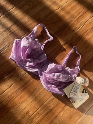 Sujetador De Colección Brillante Resbaladizo Satén Lila Lunares Sin Forro Con Aros 36D Lirio Francia Foto 1 de 4
