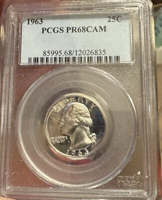 1963 Silver Washington Quarter Proof PCGS PR68 CAM Proof 68 Cameo - Image 1 of 3