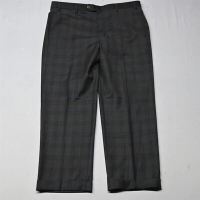 Pantalones de vestir para hombre Zanella 38x30 gris marrón a cuadros Todd puños rectos 100 % lana Foto 1 de 4