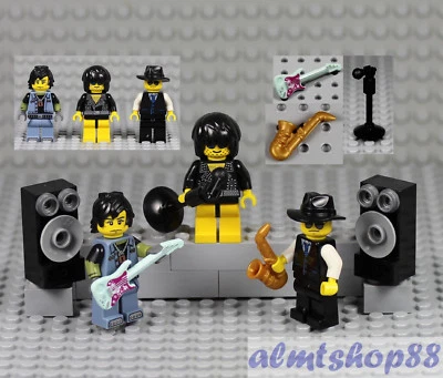 LEGO - 3x Minifigure Rock Band Saxophone Guitar Player Singer Musician Jazz Pop  - Image 1 of 4