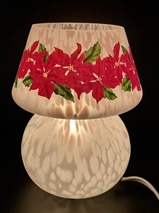 Rare Vintage Mid Century Speckled Art Glass Mushroom Table Lamp Xmas Poinsettia - Picture 1 of 6