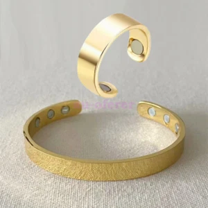 NEW Pure Copper Magnetic Ring and Bracelet Set for Joint Pain Relief Adjustable - Picture 1 of 11