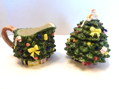 Spode Christmas Tree Hand Painted Sugar and Creamer Set NEW in BOX - Image 1 of 4